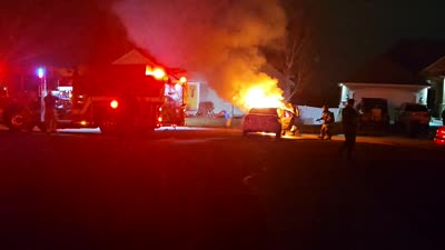 Car fire in cul-de-sac